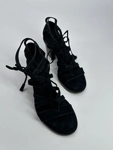 Frye Gladiator Dress Sandals Women's Black Leather Heels Suede Lace Up Size 8.5M - Picture 1 of 10