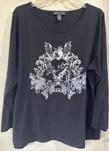 INC Woman 2X Pullover Long Sleeve Graphic Tshirt Heart HorseEUC Inat'l Concepts - Picture 1 of 6