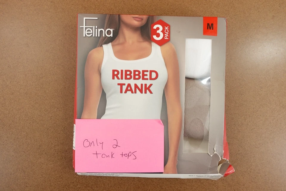 Felina Women’s Size Medium White Tan Black Ribbed Tank Top 3-Pack