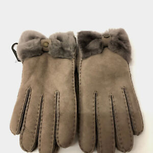 UGG CLASSIC BOW SHORTY WOMEN GLOVES SUGAR GREY SIZE SMALL