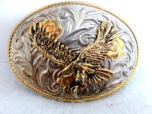 Hebilla de cinturón American Eagle hecha en Estados Unidos de colección chapada en oro y plata - Imagen 1 de 2