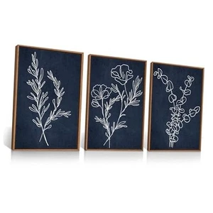 Set of 3 Framed Wall Art Painting Minimalist Botanical Canvas Art Prints  - Picture 1 of 8