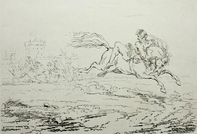 J. STEWART (1791-1863), Gefesselter Mann zu Pferd, Radierung Romantik Militär - Bild 1 von 4