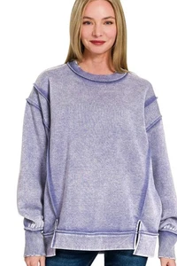 Sudadera polar Zenana lavado ácido costura expuesta mujer - Imagen 1 de 3
