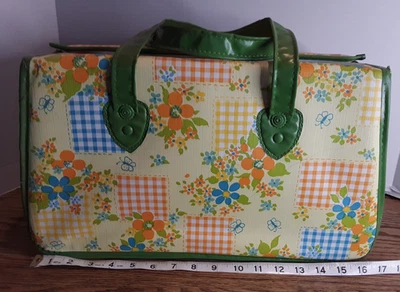 Bolsa de pañales/botellas vintage con bisagras estampado floral brillante, 16” L X 6” W, vinilo RARA Foto 1 de 4