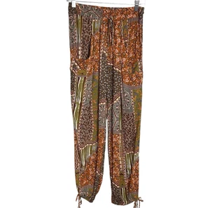 Illa Illa Boho Harem Pants Womens M Rust Brown Patchwork Crop Pull On Pockets - Picture 1 of 9