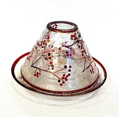 Yankee абажур для свечей/верхушка и тарелка из треснутого стекла ветви зимних ягод ветвей ветвей - Изображение 1 из 4