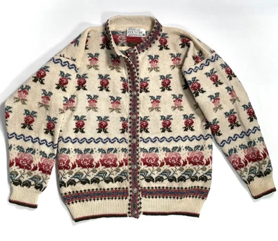 Cardigã de lã vintage High Country Nova Zelândia feito à mão padrão floral botão frontal - Imagem 1 de 4