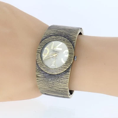 Reloj de Lujo para Mujer Brazalete Ancho Esfera Redonda Analógico Cuarzo Damas Tono Bronce Foto 1 de 4