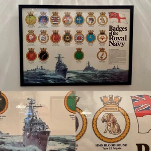 Rare Freshly Framed Royal Navy Destroyer & Frigate Badge Poster. c.1984 - Picture 1 of 9