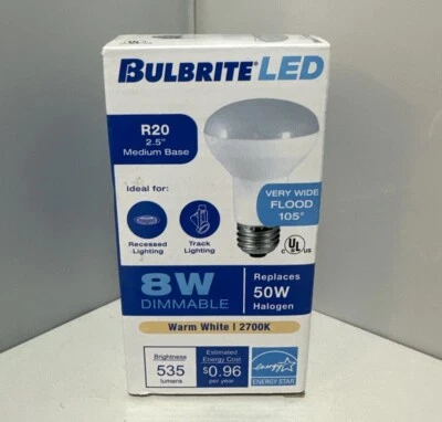 BULBRITE LED R20 8W DIMMABLE LIGHT BULB WARM WHITE - Image 1 of 3