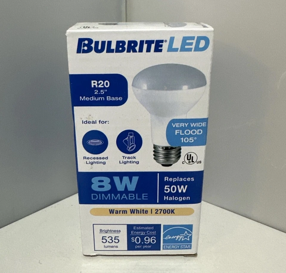 BULBRITE LED R20 8W DIMMABLE LIGHT BULB WARM WHITE - Image 1 of 3