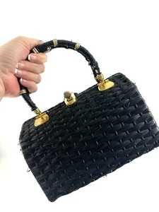 Vintage PONTOVA WEAVE HONG KONG Black PURSE 8x7" RARE-One of a Kind 1950's - Picture 1 of 17