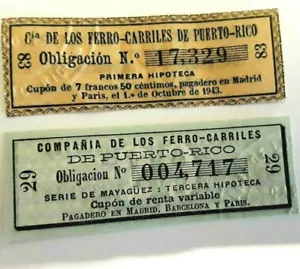 2 BILLETES Tren Franco Español PUERTO RICO Tren Bond Scrip Tránsito Token Trolley - Imagen 1 de 12