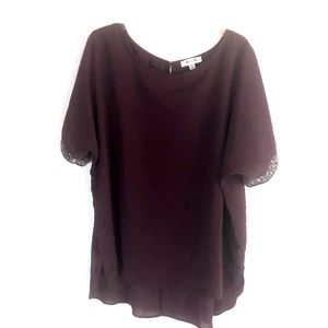 Women's She & Sky Burgundy Boat Neck Short Sleeve W Sequins Blouse Plus Size 2XL - Picture 1 of 9