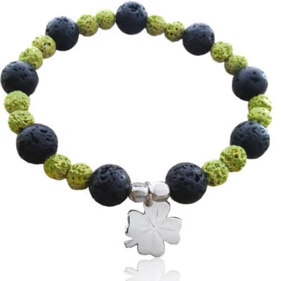 Braccialetto con pietra lavica, pepite e ciondolo in argento 925 - Immagine 1 di 2