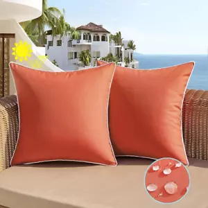 Outdoor Waterproof Throw Pillow Covers 16X16 Set of 2 Burnt Orange Decorative Pa - Picture 1 of 5