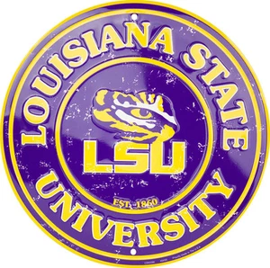LETRERO DE METAL REDONDO EN RELIEVE LSU 12" TIGRES UNIVERSIDAD ESTADO LOUISIANA - Imagen 1 de 1