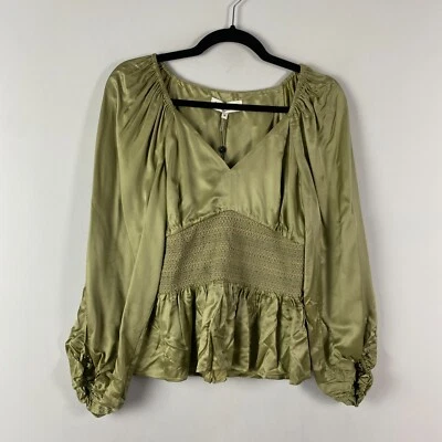 Pullover Hale Bob Isla Mezcla Seda Sólida Talla Mediana Verde Oliva Calado Foto 1 de 4