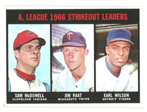 1967 TOPPS # 237 - 1966 AL STRIKEOUT LEADERS - JIM KAAT - SAM McDOWELL - WILSON