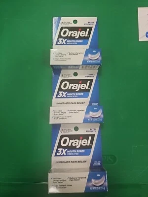 Lot of 3 - Orajel 3X for Mouth Sores Extra Strength Gel Tube - Immediate Relief - Image 1 of 4