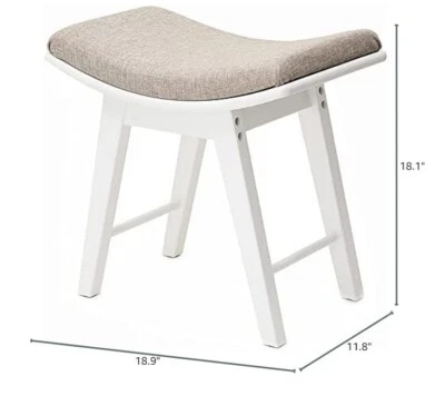 Vanity Stool Curved Linen Upholster Makeup Bench Piano Comfortable Soft Gray - Image 1 of 4