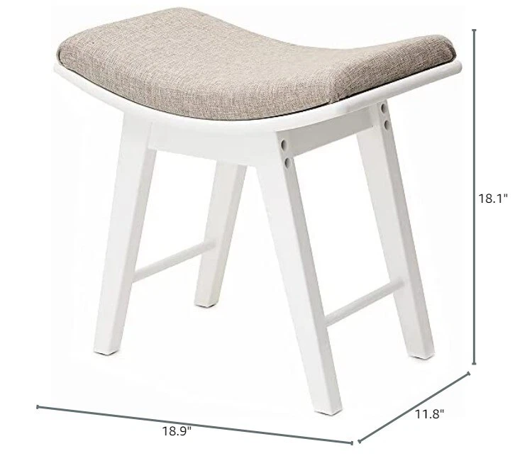 Vanity Stool Curved Linen Upholster Makeup Bench Piano Comfortable Soft Gray - Image 1 of 4