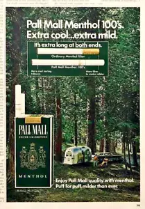 PALL MALL MENTHOL CIGARETTES—AIRSTREAM CAMPING TRAILER—ORIGINAL 1960s PRINT AD - Picture 1 of 1
