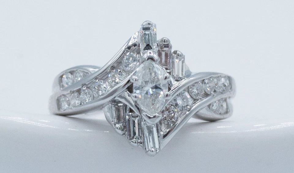 14KT White Gold .99 CTTW Marquise Natural Diamond Bypass Engagement Ring GIA - Image 1 of 4