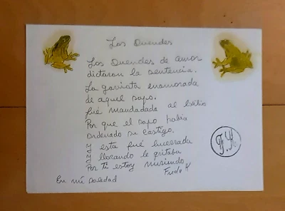 Memorabilia de obras de arte de pintura Frida Kahlo 9,5"x 7" con mensaje personal - Los Duendes Foto 1 de 2