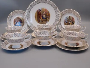 VINTAGE SPRINGFIELD CHINA CRIES OF LONDON 19 PIECE TEA SET 6 X TRIOS, CAKE PLATE - Picture 1 of 8