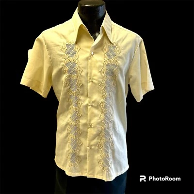Vintage 70's Men's Beige EMBROIDERED Hawaiian WEDDING Island GAUCHO Shirt L - Image 1 of 4