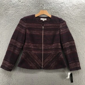 Tahari Peplum Blazer Jacket Womens 12 Burgendy Tweed Long Sleeve Full Zip NEW - Picture 1 of 24
