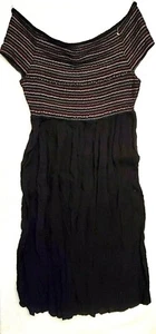 Vestido Azul Isla Playa Negro Multicolor Rayas Fuera del Hombro Elastizado Talla L - Imagen 1 de 10