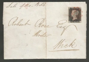 PENNY BLACK pl 2 (RC) 0n cover dated 23rd May 1840 tied by red cross cat £2500 - Picture 1 of 3