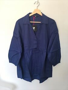 UK 16 BLUE Tunic Smock Blouse Top Casual Comfort Relaxed Fit Tencel  BNWT  VERY