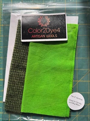 Hand Dyed Wool for applique, rug, hook: (2) 8" Squares, Greens Set 1 - Image 1 of 4