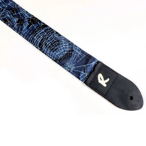 Blue Rose with Spider Web Guitar Strap - Web Guitar Strap- Blue Guitar Strap - Picture 1 of 9
