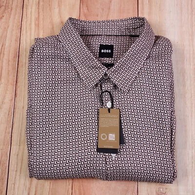 NUEVA Camisa Hugo Boss Calce Ajustado Marrón Geométrico LS Talla 4XL Foto 1 de 4