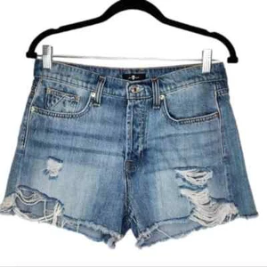 7 For All Mankind Monroe Cut Off Distressed Shorts Size 28 - Picture 1 of 9