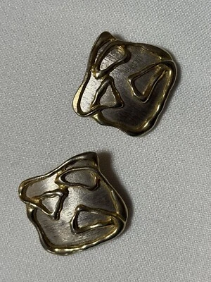Vintage Park Lane Modernist Silver & Gold Tone Clip On Earrings  - Image 1 of 4