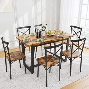 7 Pieces Dining Set Kitchen Table Chair Set For Living room Balcony Courtyard - Picture 1 of 11