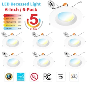 LED Recessed Light 6 Inch, 2700K/3000K/3500K/4000K/5000K , Dimmable 5CCT Lights - Picture 1 of 23