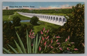 Olmos Original Dam San Antonio TX 1958? Postal de lino Cancelar Watertower - Imagen 1 de 2