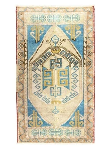 Small Oushak Handmade Rug-Vintage Turkish Thin Runner-Door, Floor Mat-1.9x3.4ft - Picture 1 of 11