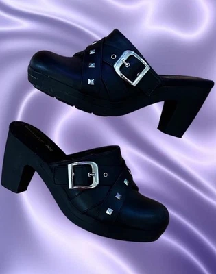 Y2K Black Studded American Eagle Platform Mule Clogs Chunky Heel Size 7 - Image 1 of 4