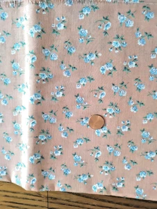 FABRIC REMNANT SEMI SHEER PEACHY/PINK COTTON WITH BLUE/WHITE FLOWERS 1-7/8 YDS X - Picture 1 of 3