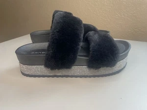 BAMBOO Black Bling Furry 2" PLATFORM Sandal Shoes Women Size 7 - Picture 1 of 6