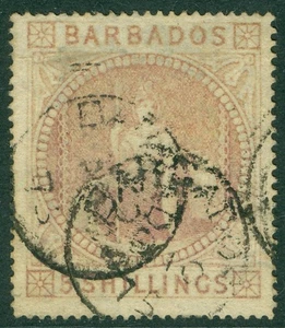 SG 64 Barbados 1873. 5/- dull rose. Good used CAT £300 - Picture 1 of 2
