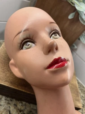 Antique 40s 50s Female Mannequin Head Bust Vintage Woman Hat Jewelry Scarf Japan - Image 1 of 4